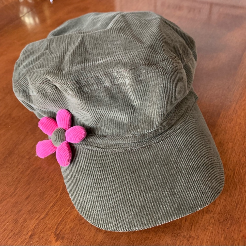 Super cute corduroy hat with pink flower